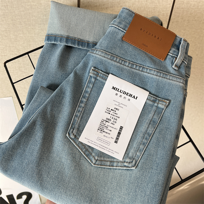 Роскошная ткань! Весна 2025 Четыре эластичные синие узкие джинсы Женские высокоэластичные тонкие брюки - голубой/26 88 - 105 кг