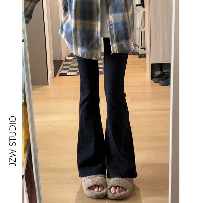 Женские джинсы весенние и осенние черные, стройные, высокие, длинные брюки с высокой талией, эластичные подковы. - Черные брюки (рост 156 - 168 фото)/XS (рекомендуется 70 - 80 кг)