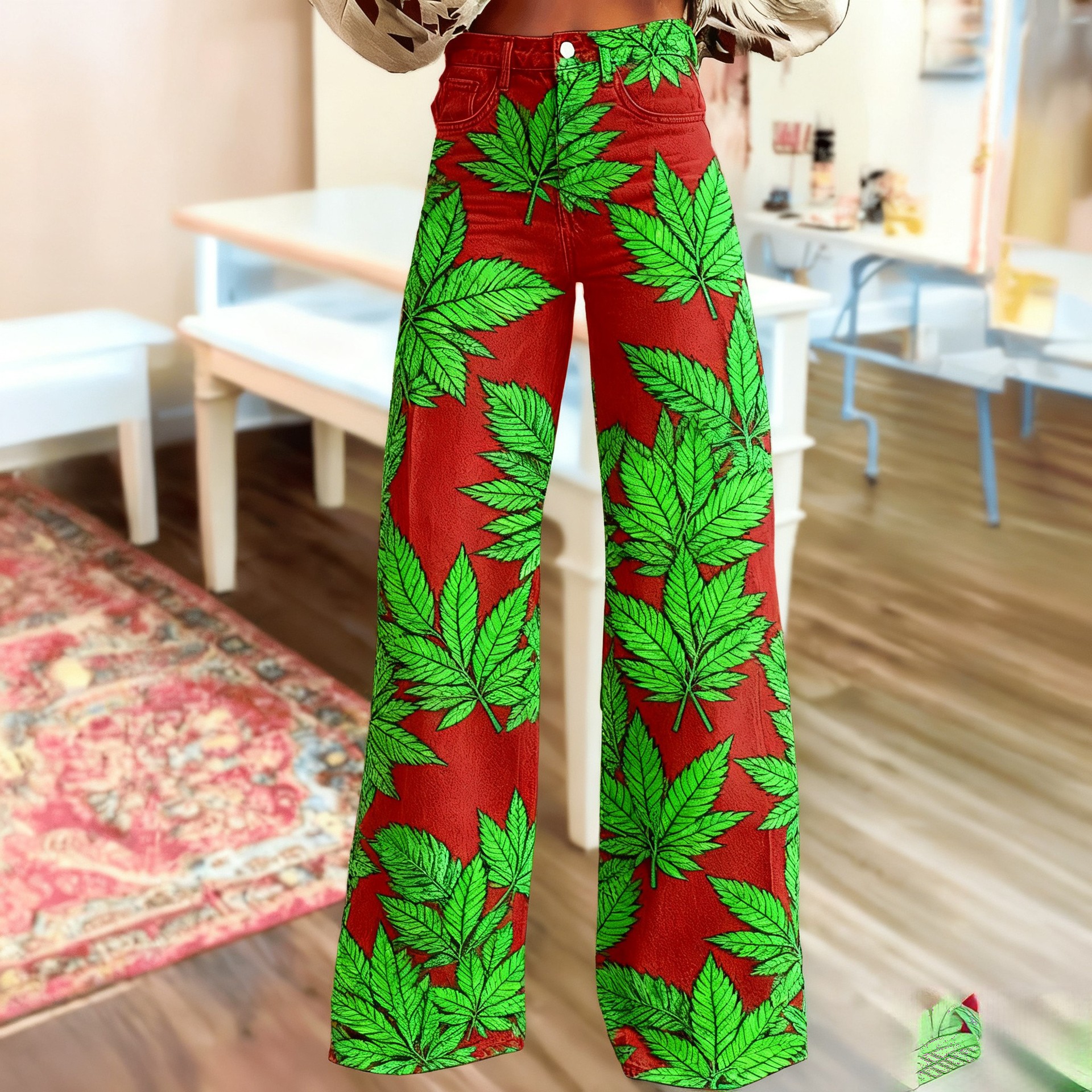 Цифровой принт, тонкие косые джинсы, большой размер, свободные штаны, брюки, женские имитационные джинсы. - Джинсы 1А/XS