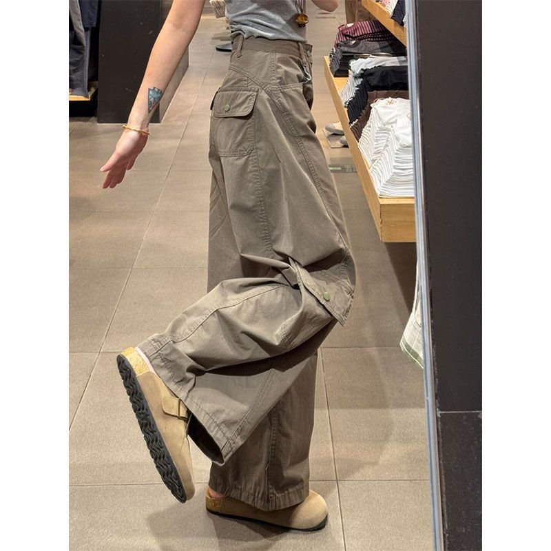 145 Маленький американский ретро - цилиндр, джинсы для отдыха, высокая талия, мягкий мачете, широкие брюки. - Серо - зеленый малый, качественный (145 - 155)/XS