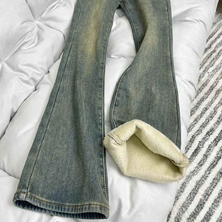 Женские зимние джинсы с плюшевой утолщенной винтажной синей прямобочкой - Ретро - синий./XS [70 - 80 кг]