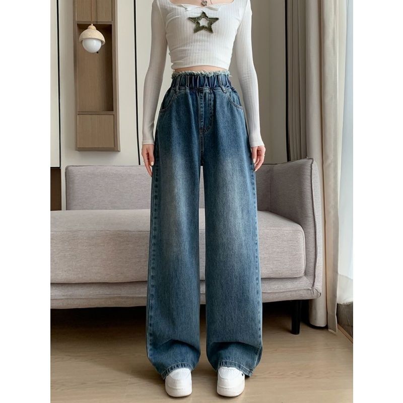 Толстые штаны, ковбойские штаны большого размера, женский буксир, широкие ноги, свободная, высокая талия, худая весна и толстая женская одежда 200 кг. - 3771 Синий Высокое качество/М рекомендуется 90 - 100 кг