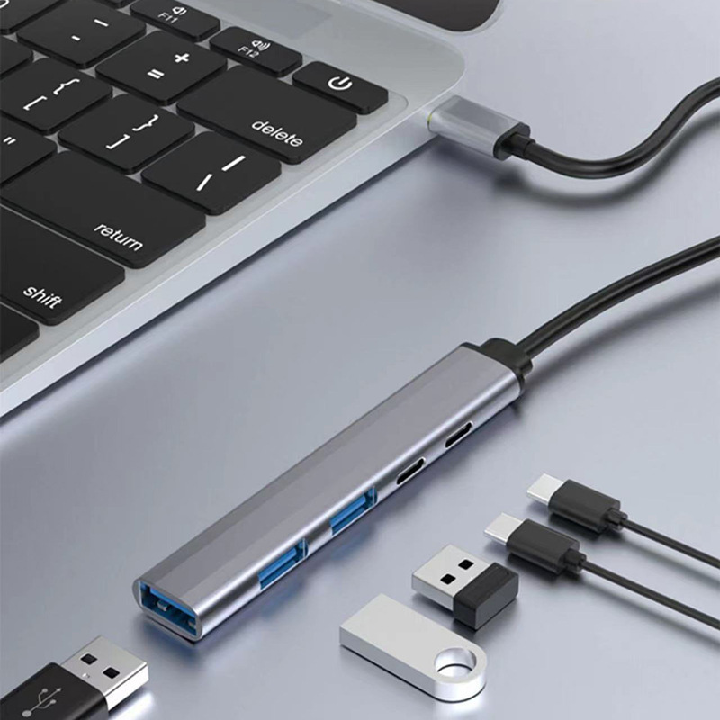 Typec Расширенный док, планшет, USB - расширитель, зарядная головка, перетаскивание пяти интерфейсных преобразователей - Расширение Typec « Зарядка / мышь / клавиатура / жесткий диск / флешка » Серый