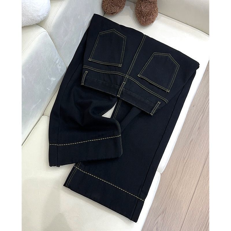 Черный с плюшевыми толстыми ногами, джинсы, осень - зима, маленький парень, с высокой талией, с толстыми ногами и брюками. - Темно - синий, качественная версия./S Рекомендуется 80 - 95 кг