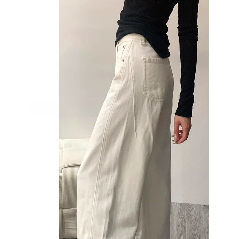 Большие белые джинсы с широкими ногами весна осень новая высокая талия толстый mm расслабляющий мачете маленькие прямые брюки - кремовый/S
