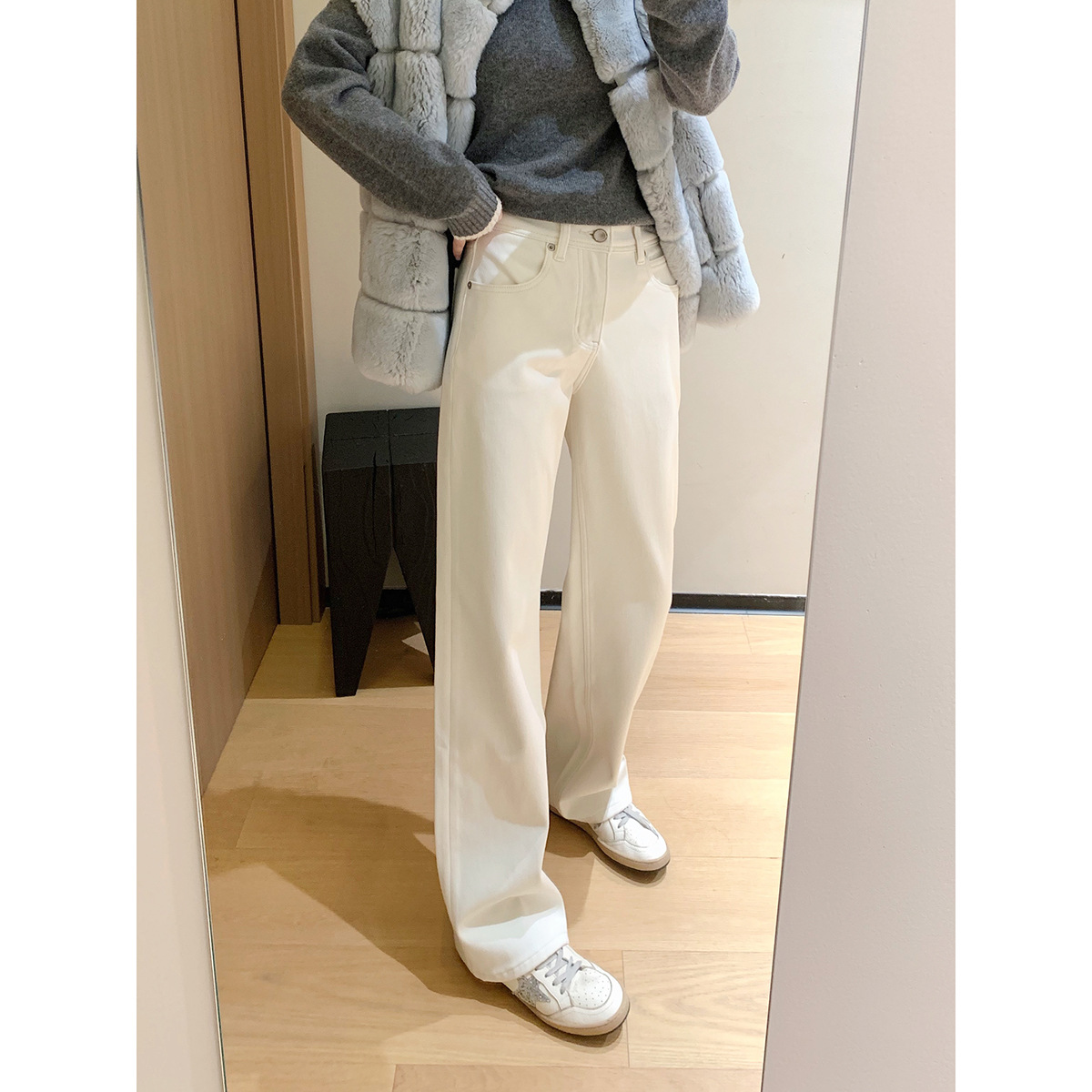 Двухполосная узкая корова! Вешние четырехгранные пули многотехнологичные брюки с широкими ногами, водная стирка, джинсы с кошачьей бородой, женские зимние G112007 - белый/Двадцать пять.