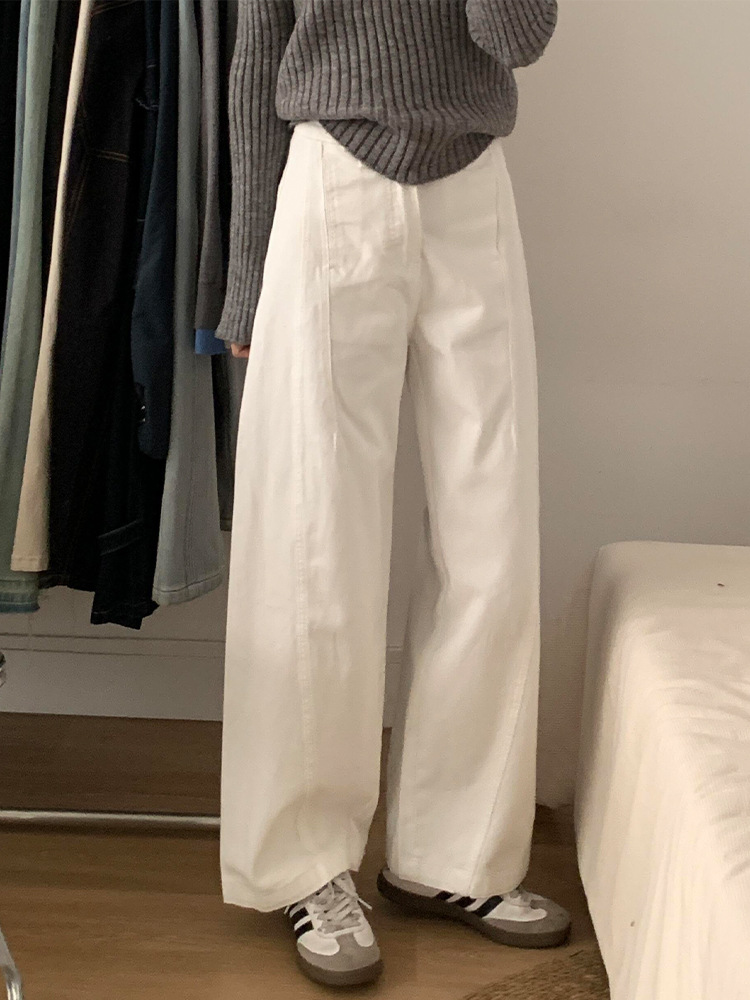 Белая конструкция, мачете, джинсах с широкими ногами, весенней новинке, брюках с высокой талией, мягкой и худой, с прямыми цилиндрами. - белый/S