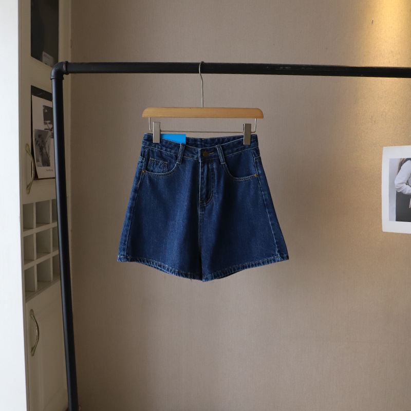 Новый корейский джинсовый шорт летом 2025 года Женские шорты с высокой талией и прямые брюки 3501 - Темно-синий/S