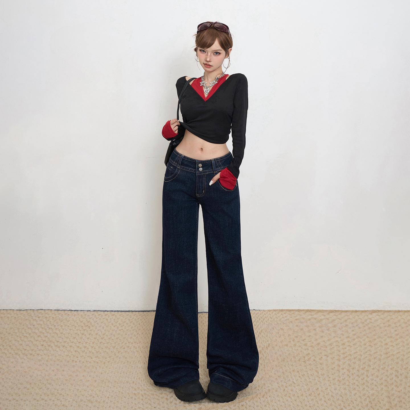 Женские джинсы осень - зима 2025 новые брюки с низкой талией - Брюки темно - синие/XS