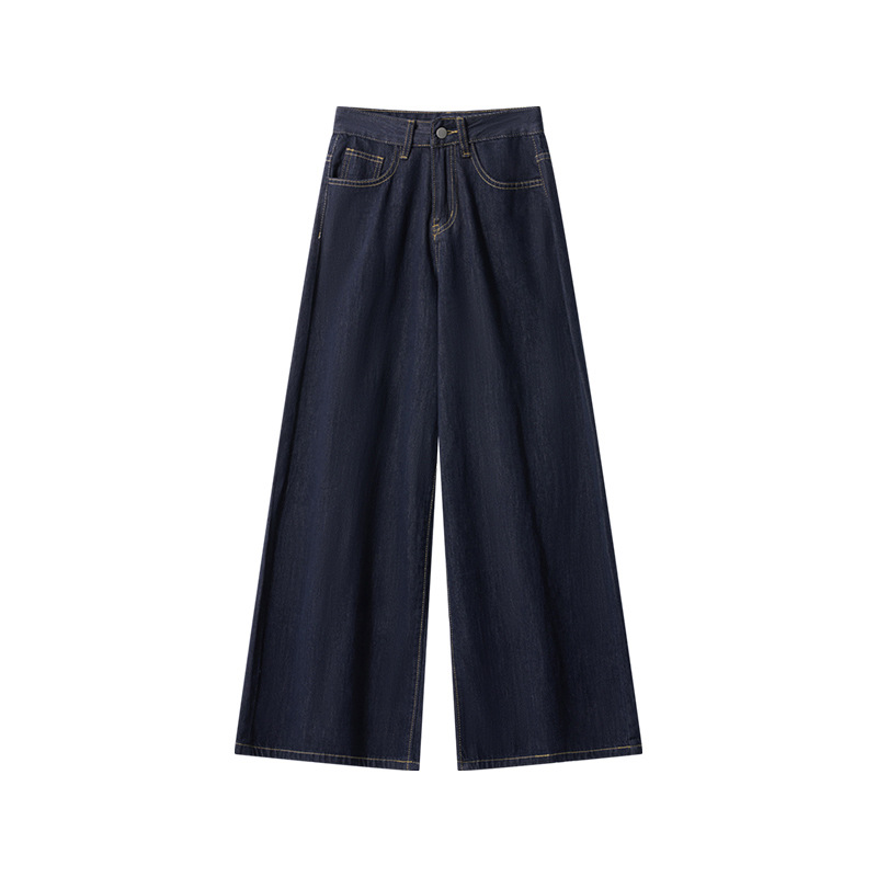Autumn 2025 New American Retro Wide Leg Jeans for Women, Loose and Slim, High Waist Drop, Floor Pants, Long Pants - Permanent Blue - (Pants)/XS (75-88 pounds)