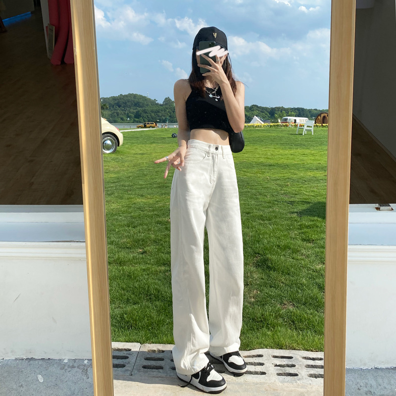 【 Flash Purchase Direct Supply 】 White High Waist Narrow Edition Wide Leg Jeans for Women's Spring and Autumn 2025 Look Thin Straight Leg Floor Pants - white/1830900482198446100+S