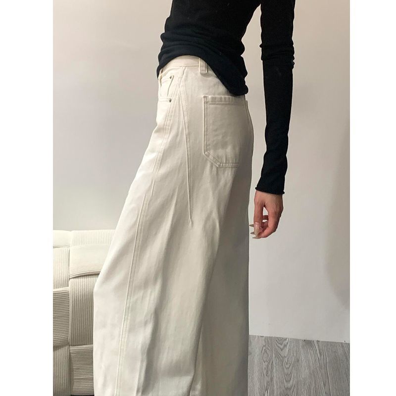Бежево - белые джинсы с широкими ногами осень - зима 2025 Новые брюки - Белые брюки (высокое качество)/S Рекомендация 85 - 100 кг