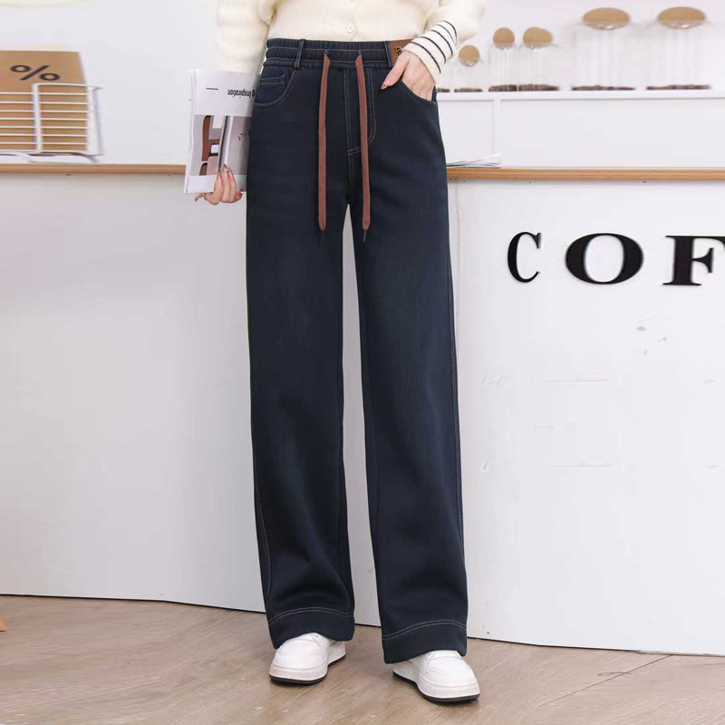 2025 Зимой новые мягкие ковбойские брюки с водой, плюшевые толстые, широкие брюки - Цементная зола/2XL