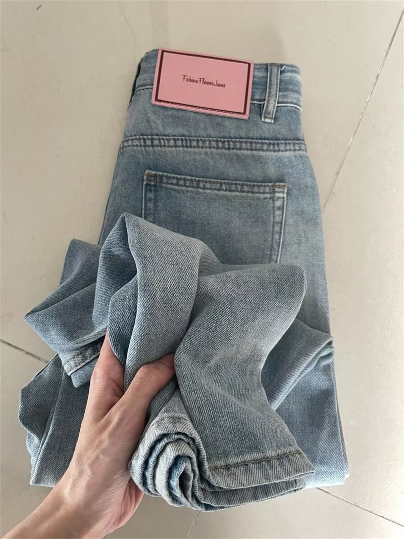 Light colored high waisted jeans for women 2024 new spring and autumn plus size straight tube loose fit pear shaped figure wide leg pants - blue/S