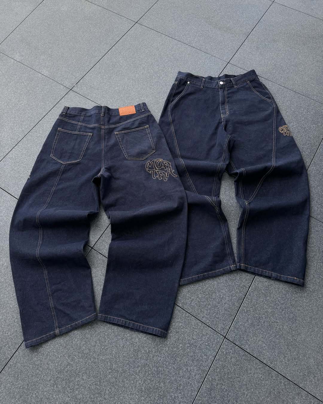 Cross border mertra casual loose jeans from Europe and America, American street Y2K hip-hop wide leg patchwork pants for men and women - blue/S