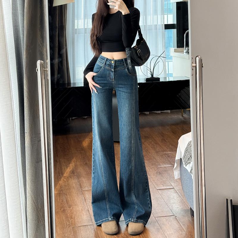 150 миниатюрных американских микрокарликовых джинсов Женские весенние тонкие эластичные брюки с высокой талией и широкими ногами - Ретро - синий миниатюрный [длина брюк 92cm +] Рекомендация 140 - 155cm/Рекомендуется XXS 65 - 77 кг.