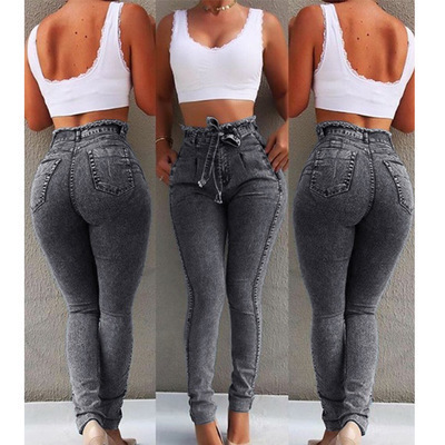 High waisted jeans for women, wish tassel for women, slim fit women's jeans, stretch jeans, eBay, Amazon belt, cross-border - grey/S