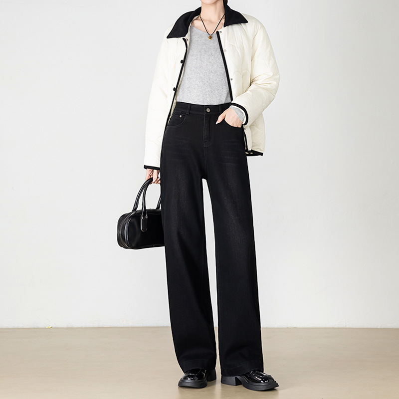 Женские джинсы с узким цилиндром с плюшевым подогревом Зимой 2025 года новые брюки с высокой талией - чёрный/S