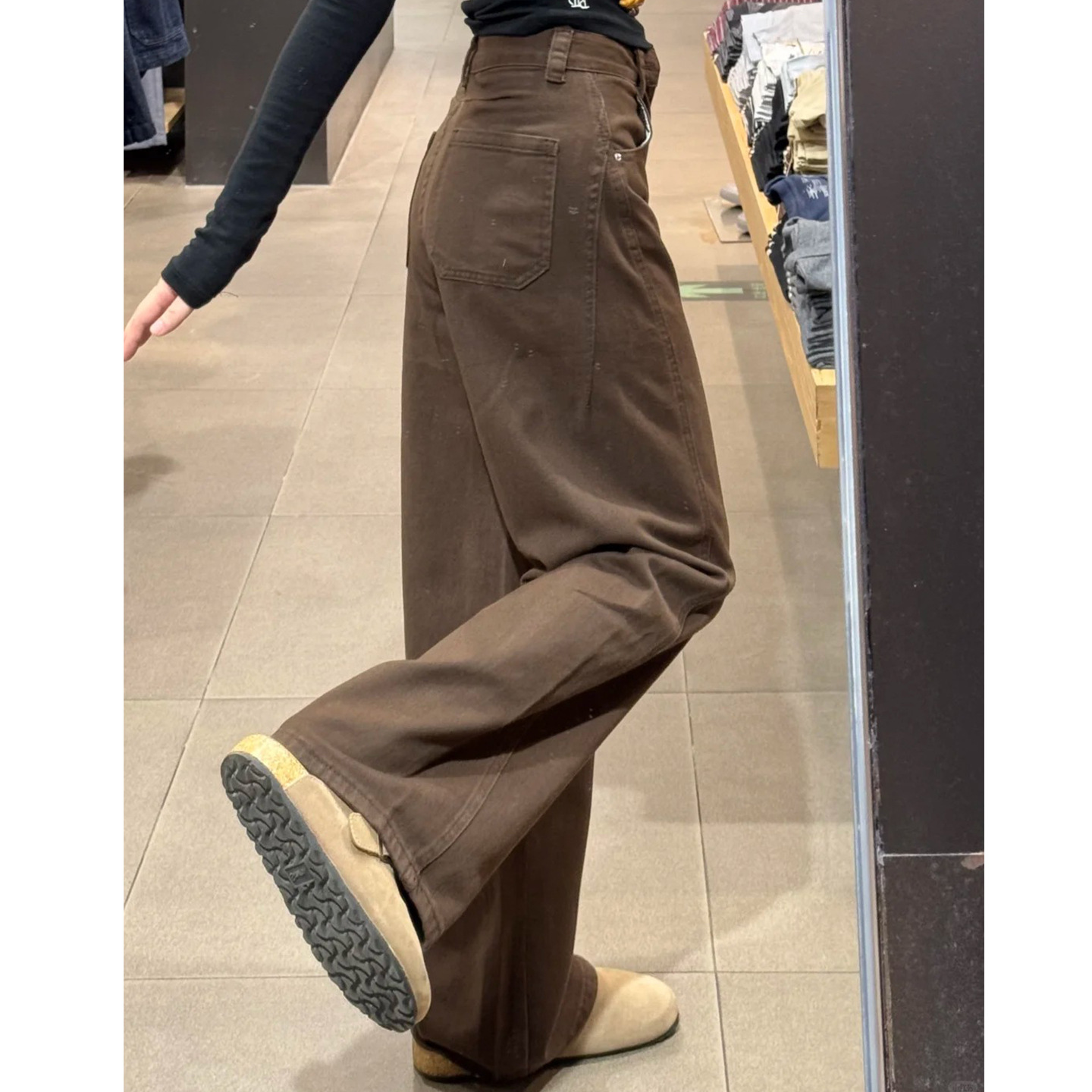 Брюки Merradega женские осенние мачете женские брюки 2025 новый большой размер толстый mm высокая талия тонкие ноги джинсы - коричневый/S