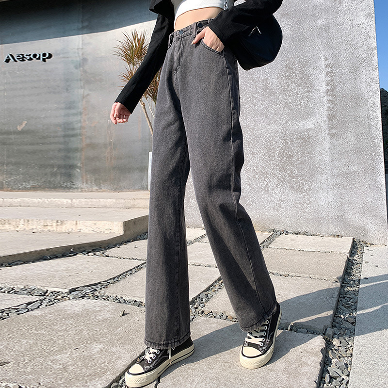 Женские джинсы, широкие ноги, прямые брюки, корейские студентки, худые. - Ретро - синий/S