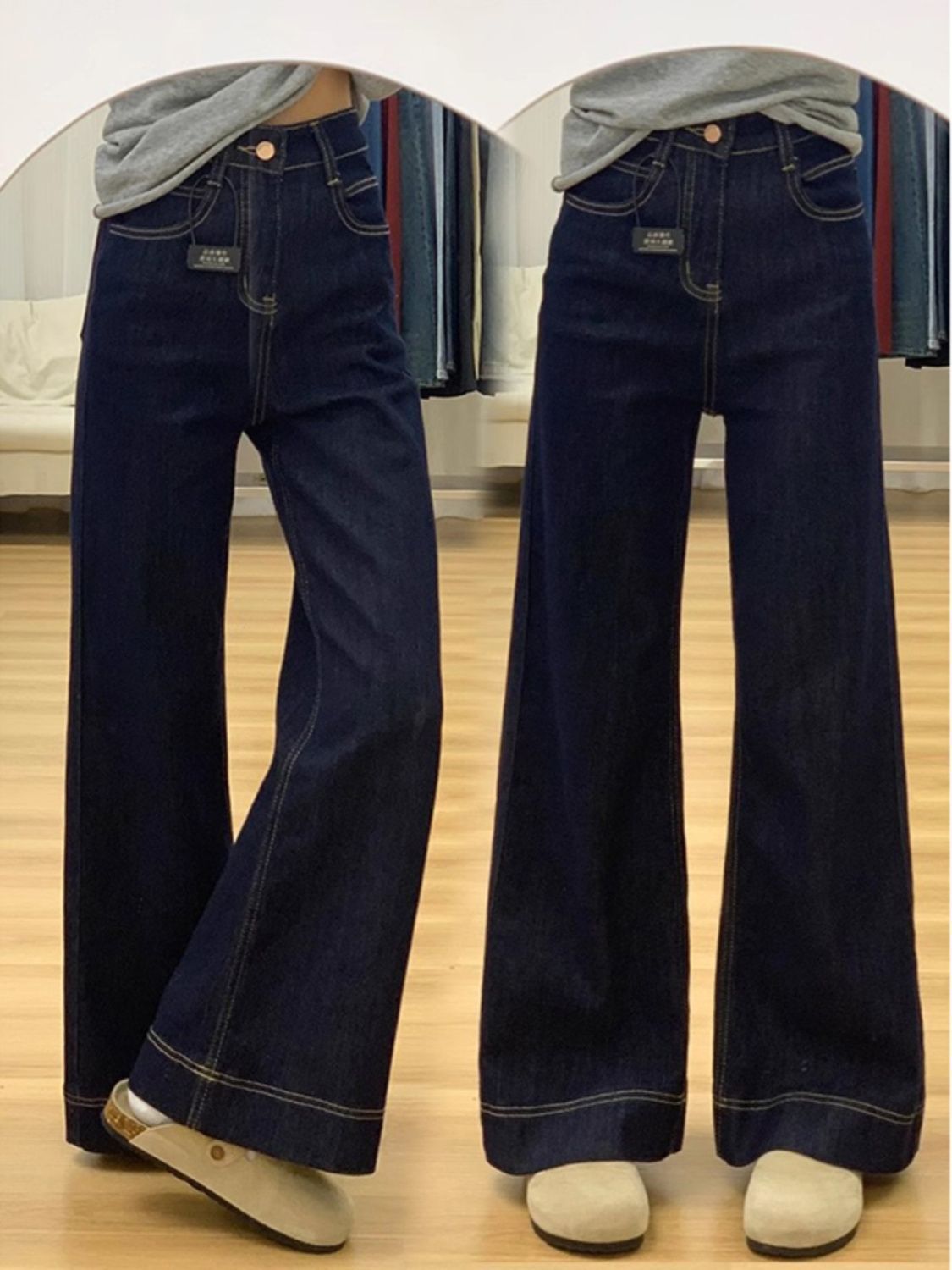 Daning Blue без ног джинсы женские весенние и осенние новые большие толстые, толстые, широкие брюки с широкими ногами - тёмно-синий/XS