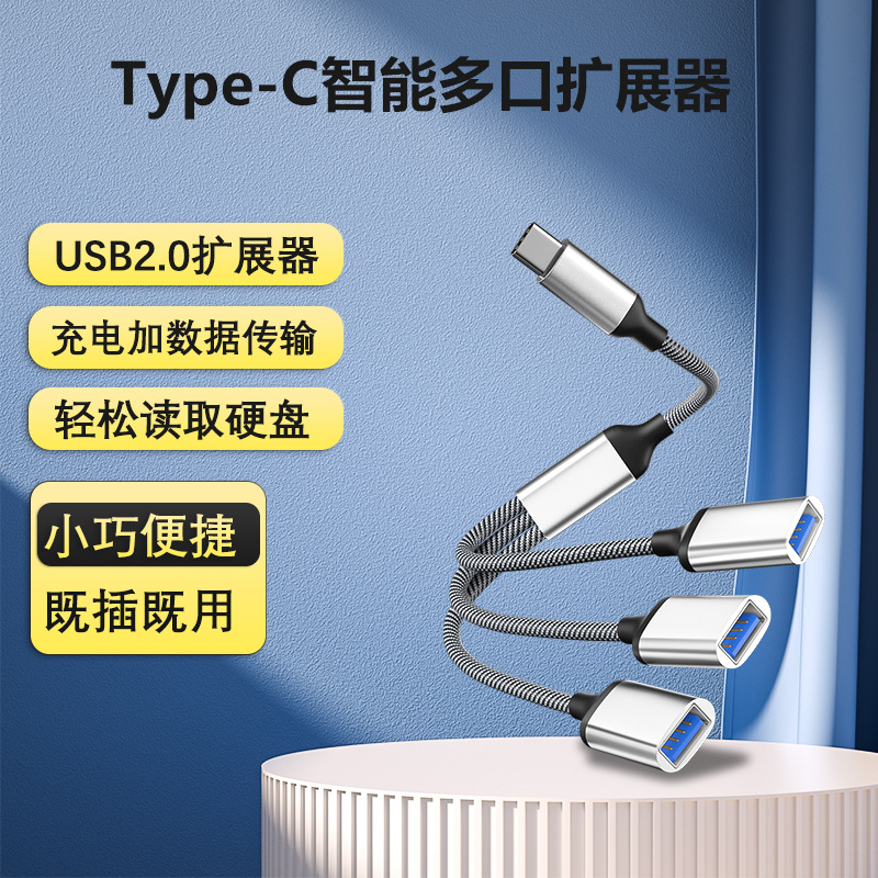 USB Расширение док - станции Typec разветвитель многоинтерфейсный OTG преобразователь мобильный компьютер концентратор - type - c Повернуть три USB (Серебряный)