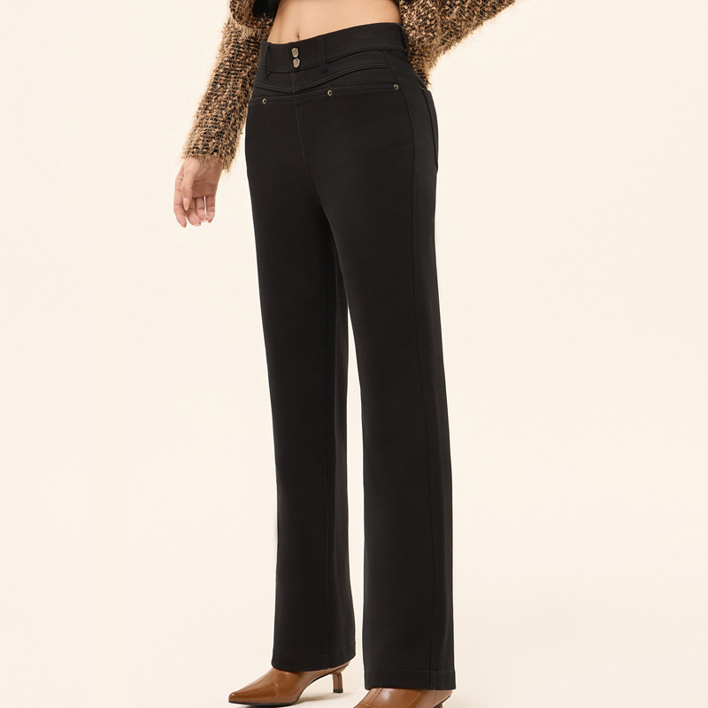 Прямые джинсы, мясо, тонкие, ультра - модели, теплые, свободные, 9 - минутные, трикотажные, ковбои. - чёрный/М (85 / 105 кг)