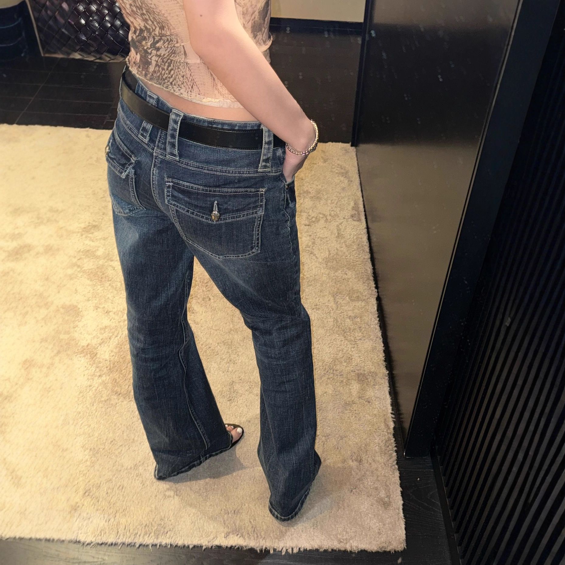 SUNONEON Кот должен быть белым, чинить джинсы, женские осенние, новые американские ретро - брюки с низкой талией - тёмно-синий/XS