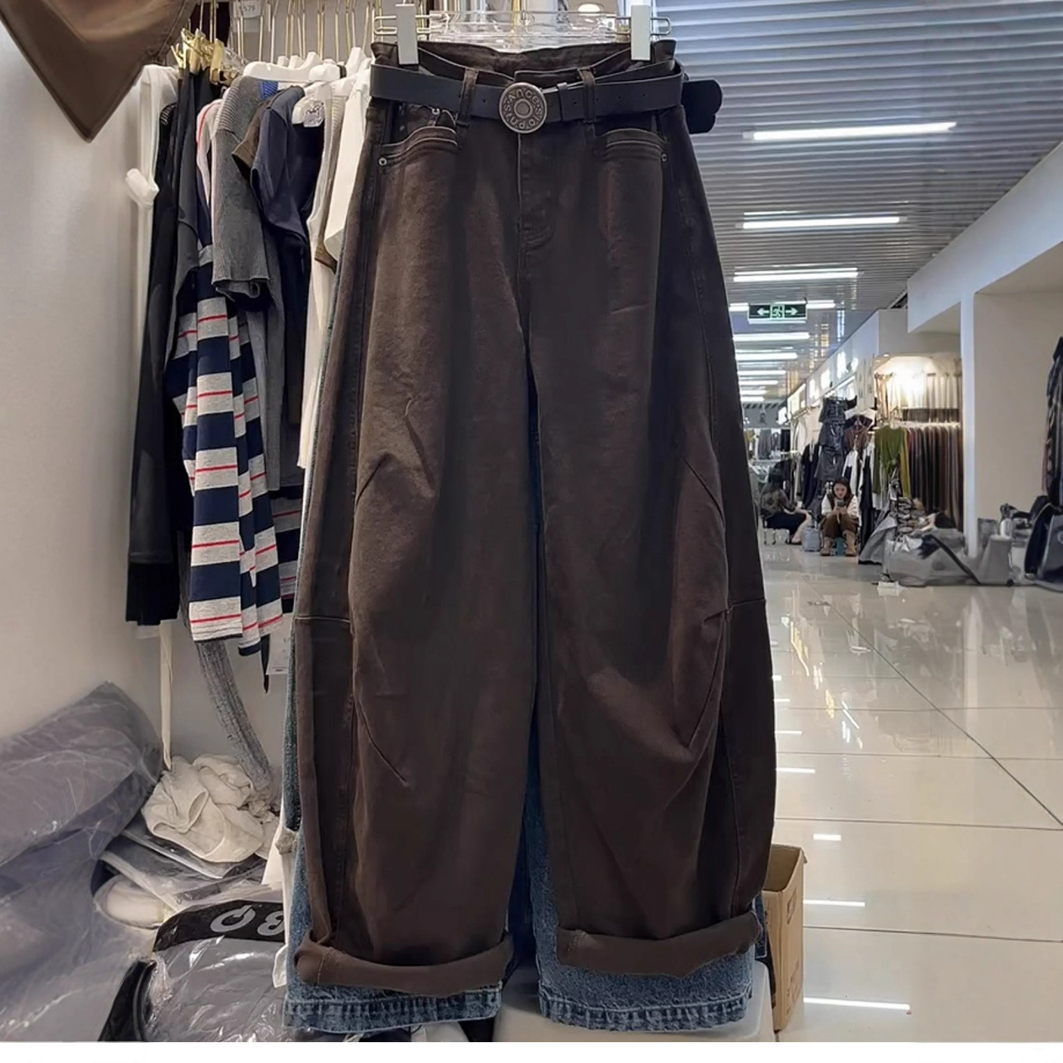 Осень - зима 2025 Новые длинные брюки с длинными длинными ногами и длинными ножками - коричневый/S