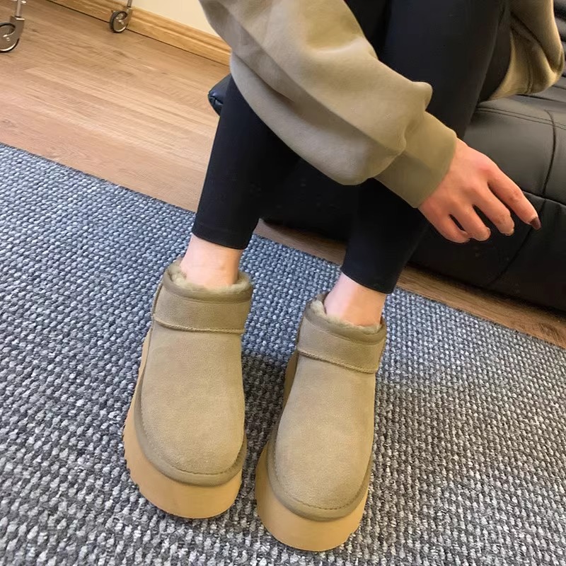 Настоящие мягкие снежные сапоги Женщины носят зимний мех 2025 с кексом толстые подошвы короткие сапоги, чтобы согреться от холода - серый/Тридцать пять.