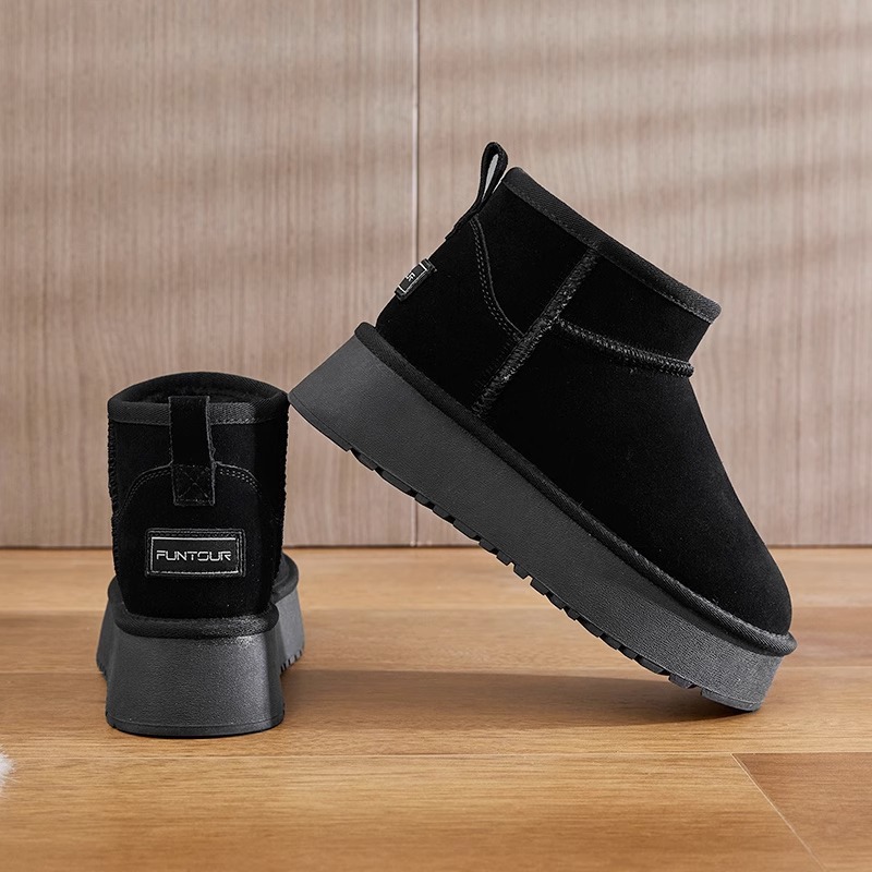 厚底雪地靴女冬季新款韩版百搭加绒加厚保暖棉鞋内增高真皮短靴子 - 专柜高定版真皮内增高黑色./33