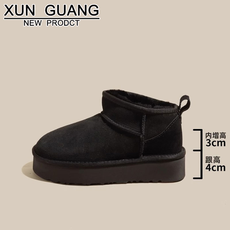 Женские зимние сапоги с толстым дном, плюшевые, водонепроницаемые, хлопчатобумажные туфли в коротком цилиндре - чёрный/33.