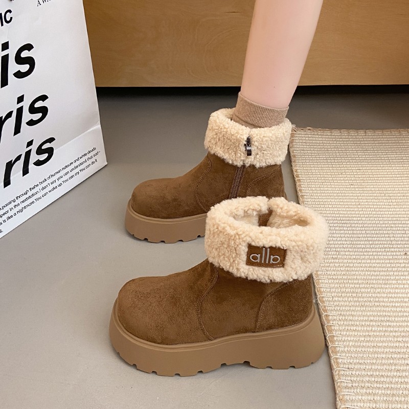 Боковая молния Bucken Короткие сапоги Martin Женские сапоги с увеличенным дном Снежные сапоги Женские пуховые туфли Теплые северо - восточные хлопчатобумажные туфли - верблюжий цвет/34.