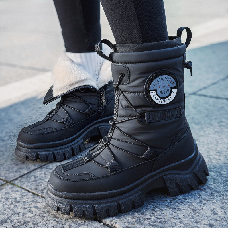Женские снежные сапоги зимние северо - восточные плюшевые теплые хлопковые сапоги противоскользящие водонепроницаемые женские туфли - Черный адаптивный - от - 10°C до - 35°C/Тридцать шесть.