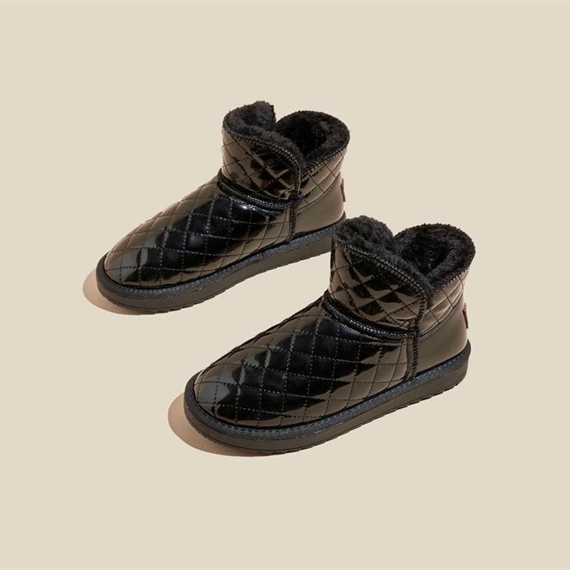 Снежные сапоги с толстым дном Woman 2024 Новый водонепроницаемый, противоскользящий зимний пух, утолщенный, теплый, противоскользящий короткий цилиндр, увеличенные хлопчатобумажные туфли - 2CM - Черный/Тридцать пять.