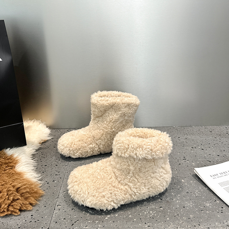 8cm картофельные снежные сапоги женские осенью 2025 с плюшевыми каблуками теплые хлопчатобумажные туфли - Песчаный цвет (увеличение на 8 см)/34.