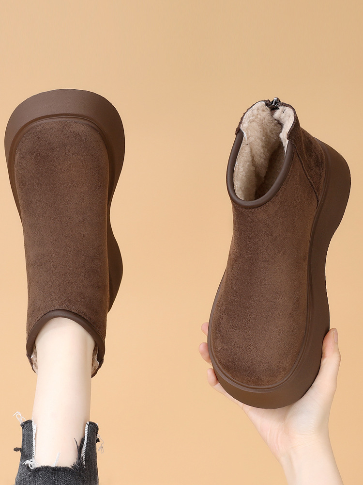 Сапоги из меха в снег Женщины Зимняя внешняя торговля 2025 Рост толстого дна после молнии с плюшевыми теплыми сапогами - тёмно-коричневый/Тридцать пять.