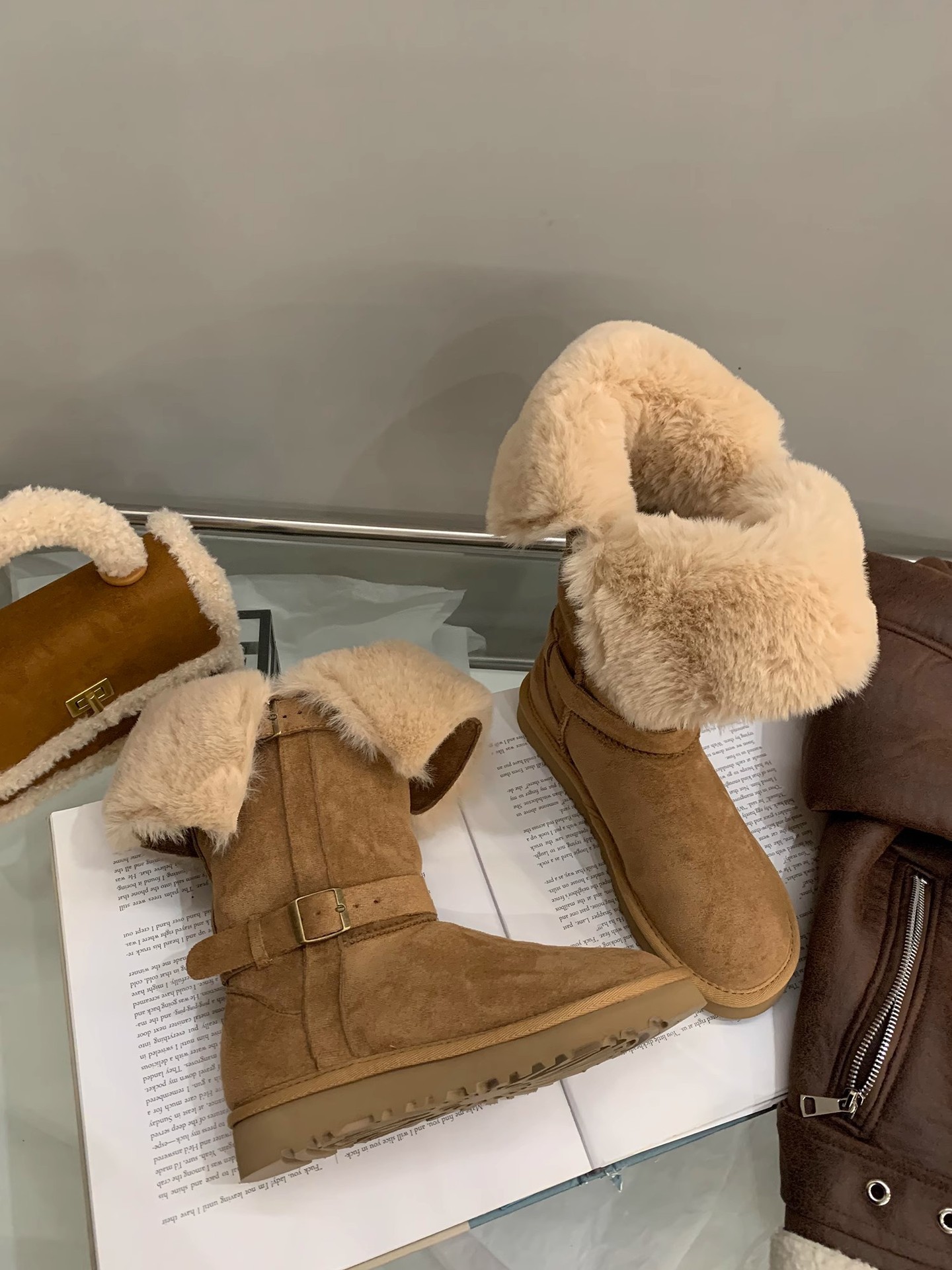 Корова против кашемира, овечий мех, снежные сапоги, ретро - круглая голова, плоское дно, толстые хлопчатобумажные туфли, но коленные сапоги. - Каштановый (2,5 см) спот/Тридцать пять.