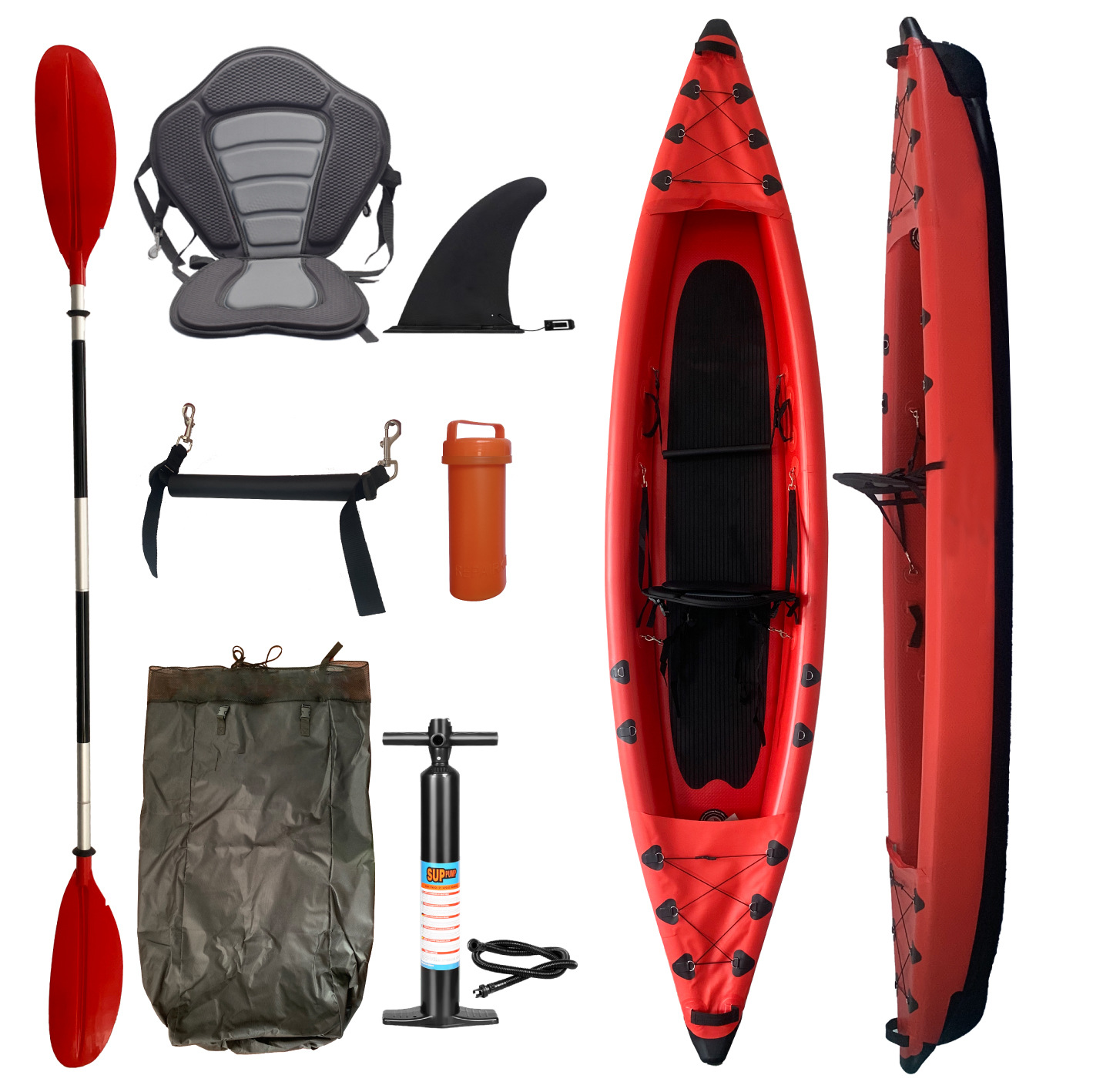 卡亚船充气水上运动休闲钓鱼船耐磨游艇可折叠皮划艇双人皮划艇 - 360*78*33