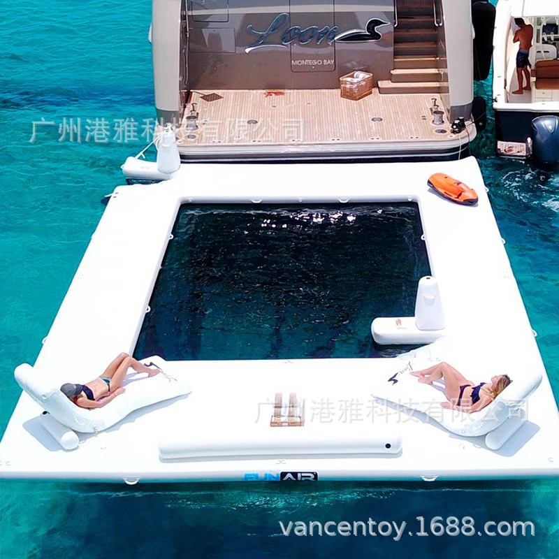 海上充气游泳池带网防溺水浮台漂浮休闲沙发平台水上浮排游艇出海