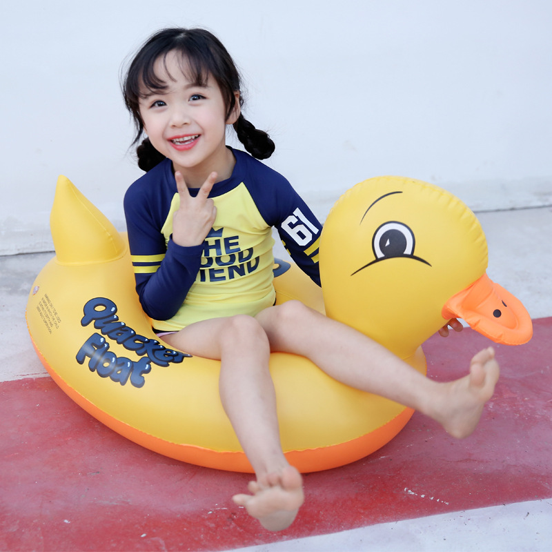 儿童泳圈坐圈可坐防侧翻宝宝婴幼儿游泳圈充气大黄鸭游艇游泳圈 - 大黄鸭