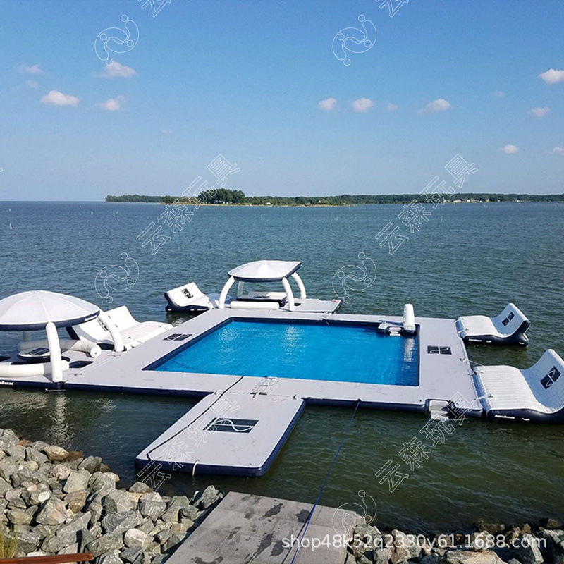 户外水上充气吧台遮阳蓬浮台浮排海上游泳池豪华沙发游艇组合平台 - 1#团建派对VIP豪华戏水休闲套装