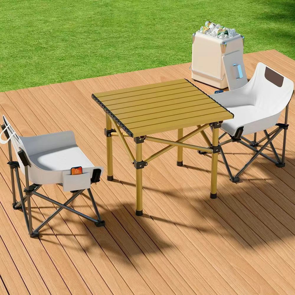 Складной стол, семейный автомобильный подъемный стол, портативный стол для омлетов, многофункциональный стол для пикника, стол для кемпинга на открытом воздухе, столы и стулья - A1 Толщина + 52 Желтый стол + 2 Белый стул 3 комплекта