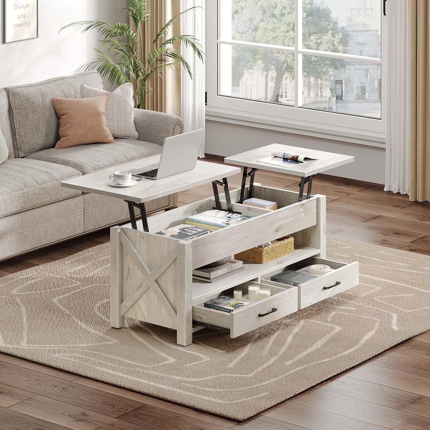 Amazon Трансграничная доска Мебель Кофейный стол Подъемный чайный столик Европейский и американский источник внешней торговли Высокий кофейный стол - серый