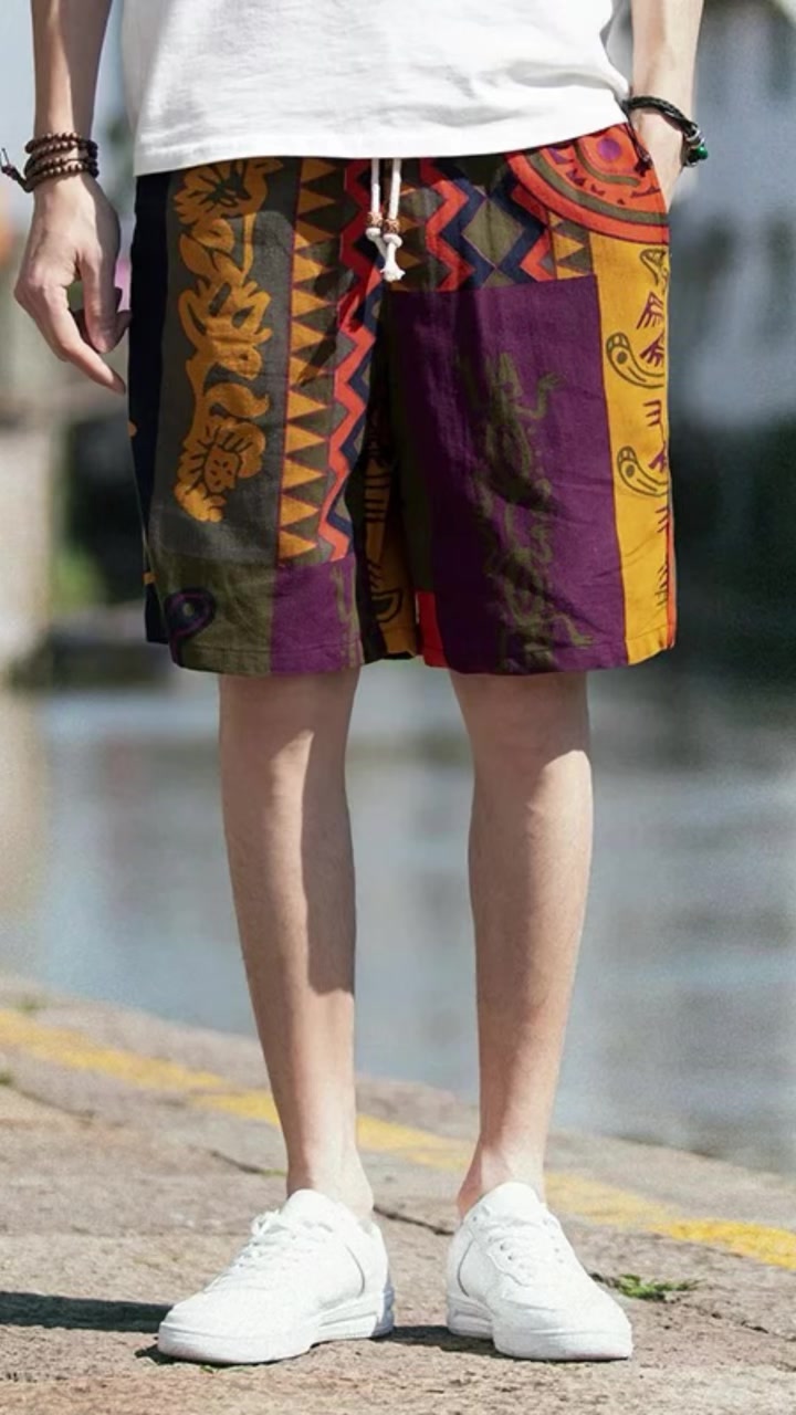 Мужские пятибалльные пляжные брюки 9187 шт. 6.5, веревка рыхлая талия, с карманами, разноцветными цветами, два типа веревки, кодовое число M - 3XL, товар чистая независимая упаковка с подвеской