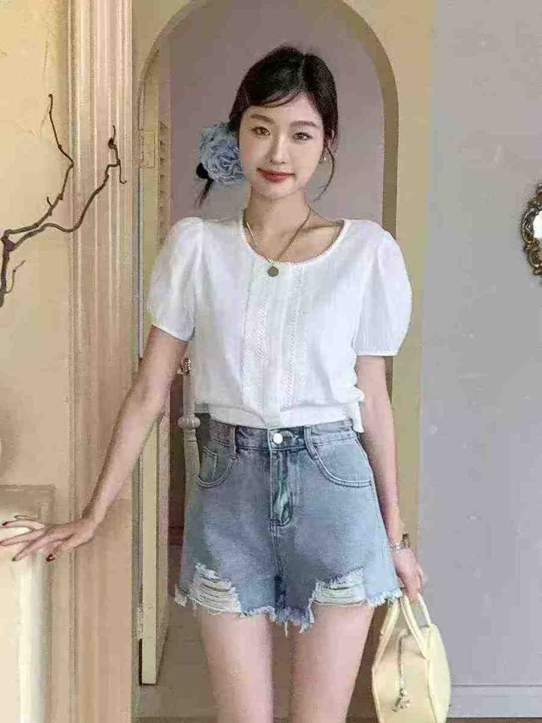 Цин 8.8 Ковбойские шорты Женская высокая талия Лето 2025 Новый заметно худая горячая девушка сломанные брюки, количество 538 штук, кодовое число XS - XL, независимая упаковка, товары чистые.