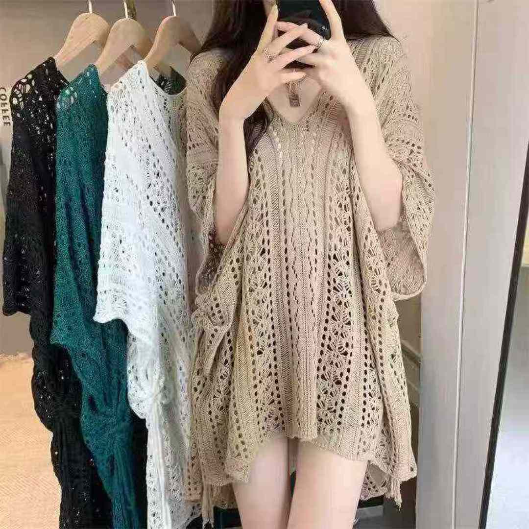 Полная очистка 9.948 « французского трикотажа» ленивый отдых отдых ветер полый халат женщина свободная перспектива тонкая рубашка наружный халат один трехцветный, независимая упаковка.