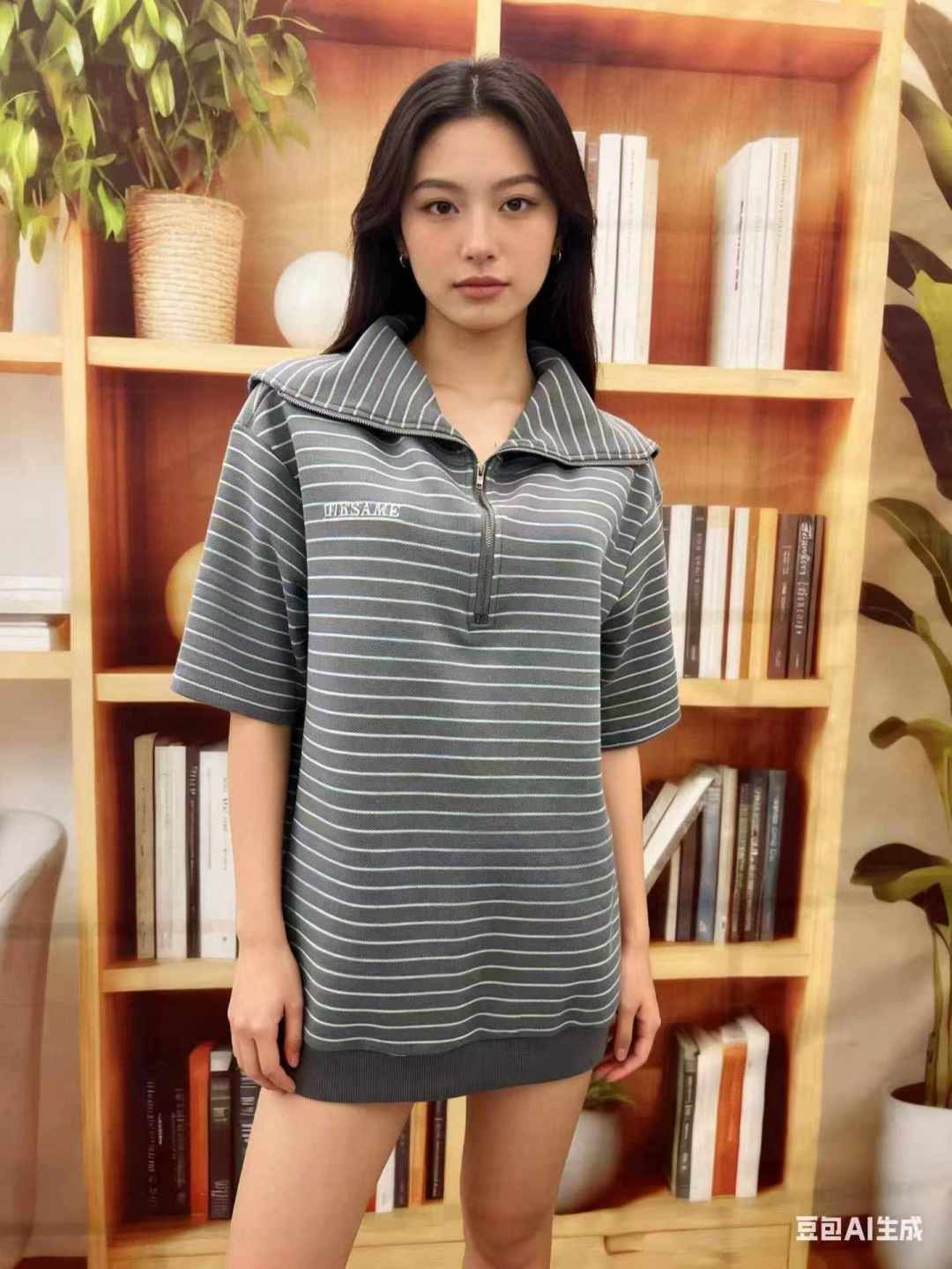 Полная очистка 7,8 юаней / шт. 64 штуки серо - синий воротник полосатый полумолния игла утолщение свободный внешний слой рубашки polo, независимая упаковка с подвеской, кодовое число S - XL.