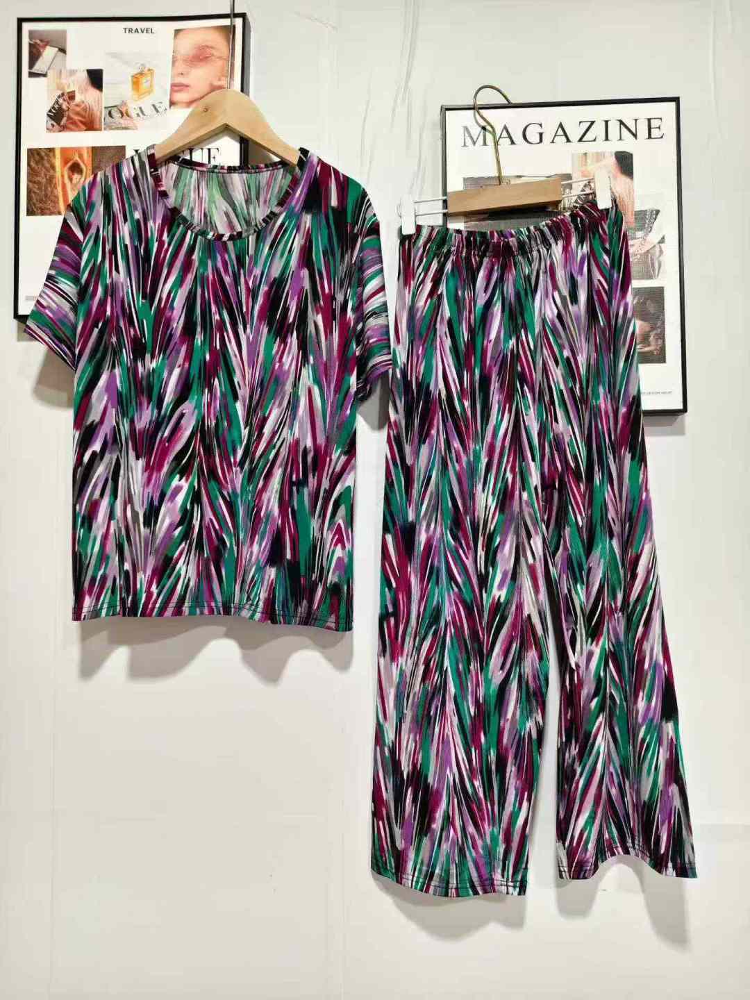 136 комплектов дамских брюк с короткими рукавами Домашний костюм, средний код с патронами, отдельная упаковка, полная чистка 7,5 мин. + 1