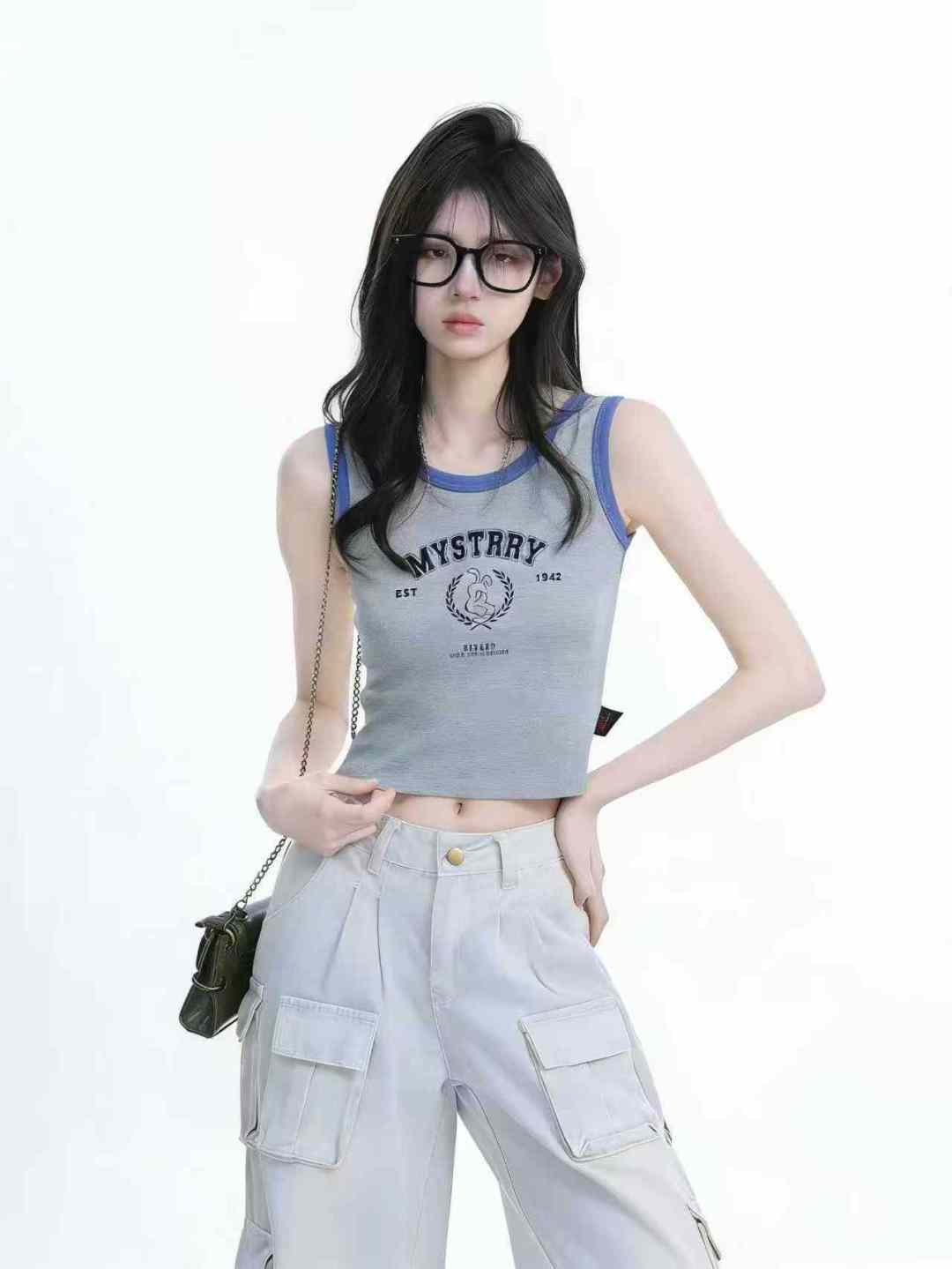 [Луна]: 4.5 Очистить 157 шт. (без разделения товаров) [Луна]: Краткий цвет буквы Spice Girls хлопчатобумажный жилет блузка [Луна]: монохроматическое качество ️